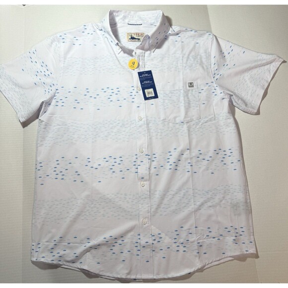 Huk Up Fishing Stream Kona Men's Shirt White Large - Picture 1 of 13